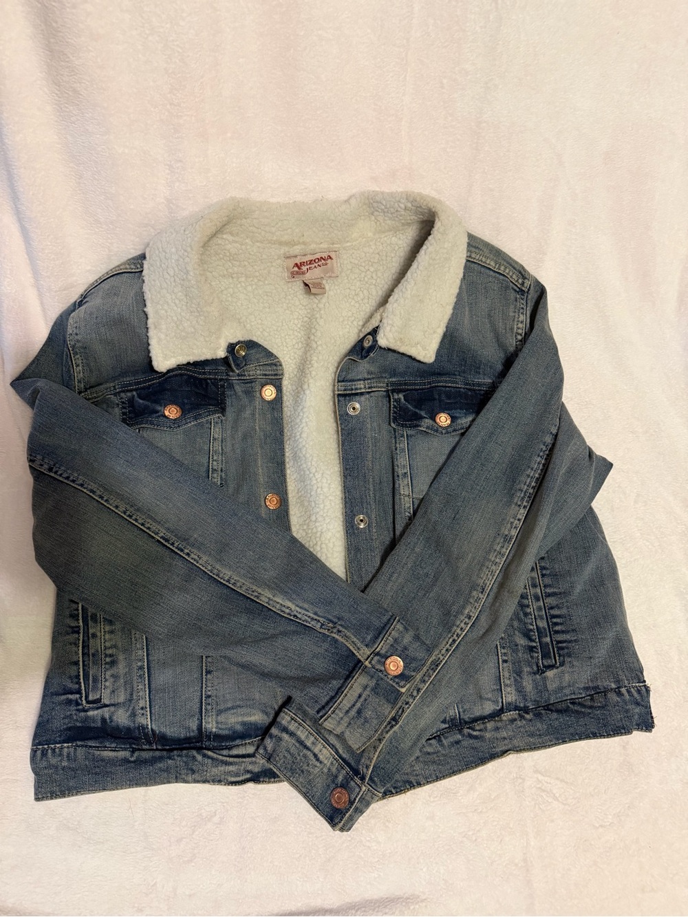 Arizona Jean Company Light Blue Denim Jacket with White Sherpa
